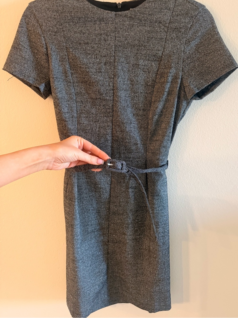 H&M Heather Gray Short-Sleeve Belted Mini Dress